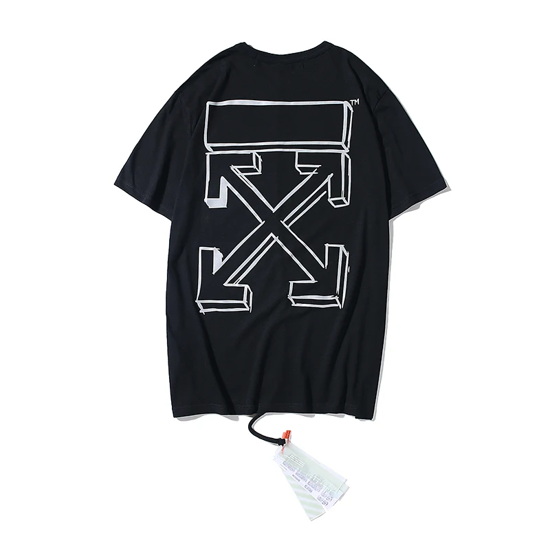 Черный 3D стрела 19ss Off-White OW для мужчин/женщин, унисекс, модные модели влюбленных пар, хлопковая Повседневная футболка с круглым вырезом и коротким рукавом - Цвет: Черный