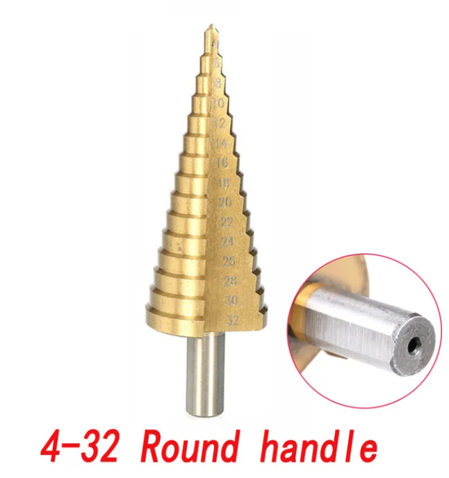 4-32 Round handle 4-12 4-20 4-32 мм ступенчатое сверло с титановым покрытием из быстрорежущей стали, конусное сверло - Цвет: 4-32 Round handle