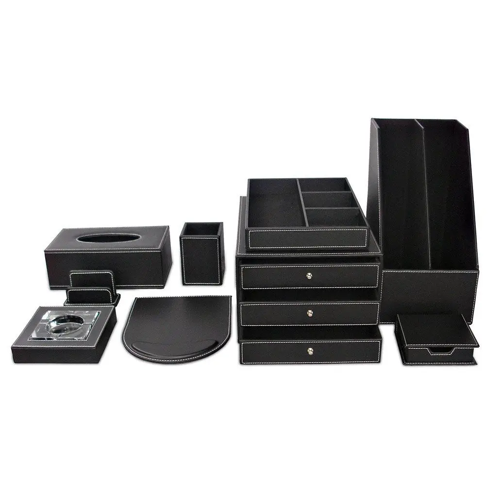 Kingfom Office Desk Accessories Organizer Set Pencil Holder File Rack Mouse Pad Rectangle Tissue Boxes Business Card Stand