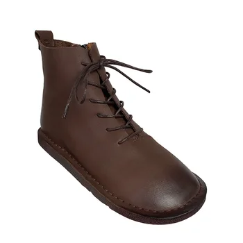 

YourSeason Ladies New 2021 Autumn Spring Genuine Leather Lace Up Shoes Retro Round Toe Women Sewing Handmade Ankle Boots Vintage