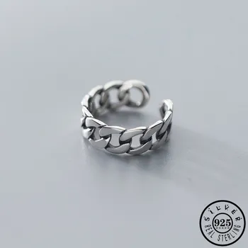 

925 Sterling Thai Silver Statement Geometric Chain Wedding Band Adjustable Vintage Open Finger Party Ring Fine Jewelry for Women