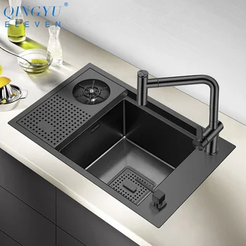 Online Nanometer Cup Rinser Sink 304 Stainless Steel 4mm Thickness Kitchen Sink High Pressure Cup Washer Bar Counter Kitchen Sinks