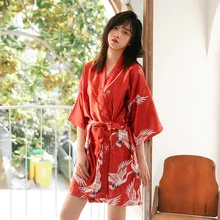 Элегантный красный женский халат Kimo9no, ночная рубашка с изысканным принтом и цветком, ночная рубашка, Повседневная Мягкая атласная банная сорочка