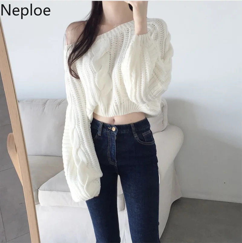 Neploe Pull Femme свободная короткая перекрестная вязка Топы Женские однотонные цветной фонарь свитер с длинными рукавами женские корейские модные новые уличные