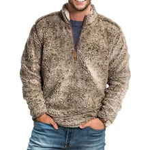 

Men's Plus Velvet Pullover Solid Casual Spring/Autumn Stand-Up Collar Long Sleeve Half Zip Warm Tops Thermal Hooded Fleece Tops