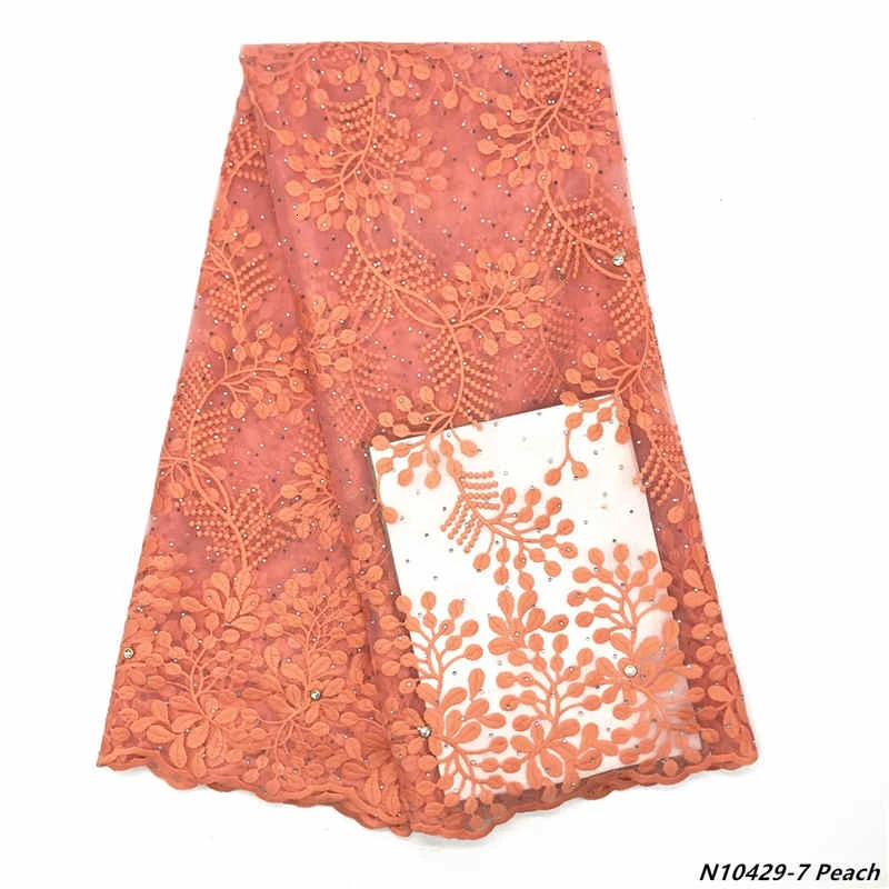 Mr. Z последние африканские тюлевые сетчатые Платья материал нигерийские вышитые французские сетчатые кружевные ткани 5 ярдов Свадебные текстильные ткани - Цвет: N10429-7 Peach