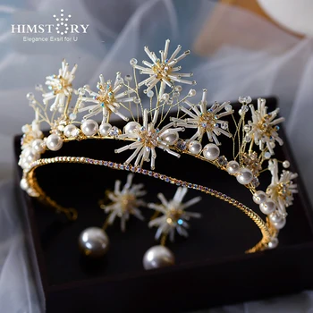 

HIMSTORY Handmade Sparkling Flower Headband Handmade Beaded Crystal Headband Wedding Party Banquet Dress Hair Crown
