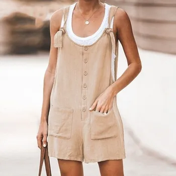 

Women Summer Jumpsuits Small Daisy Printed Solid Patch Pocket Lace Up Strap Pants Rompers Casual Loose Ladies Jumpsuits
