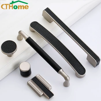 

Modern Drawer Knobs Stick Leather Handle Simple Luxury Cabinet Wardrobe Black Pulls Door Knobs and Handles Furniture Hardware