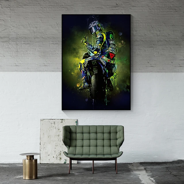 Valentino Rossi Italian Motorcycle Racer Painting Printed on Canvas 2