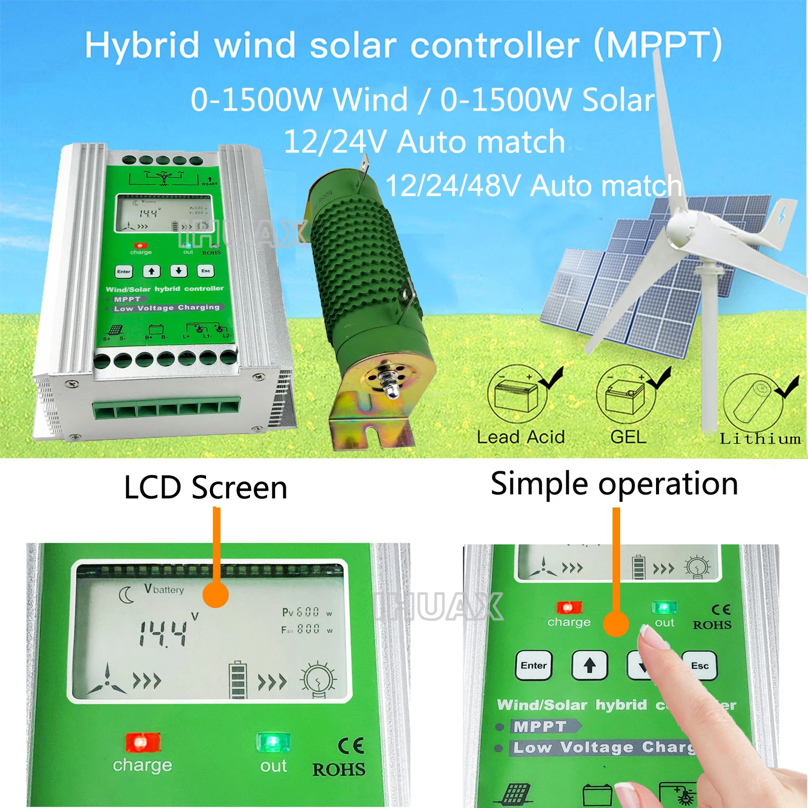 Windgenerator Set  24V Hybrid  Laderegler 1500W i-1500w 600w Solar 