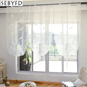 

Modern Pastoral Style Curtains Tulle for Window Treatment Sheer Organza Embroidery White Little Bird Pattern