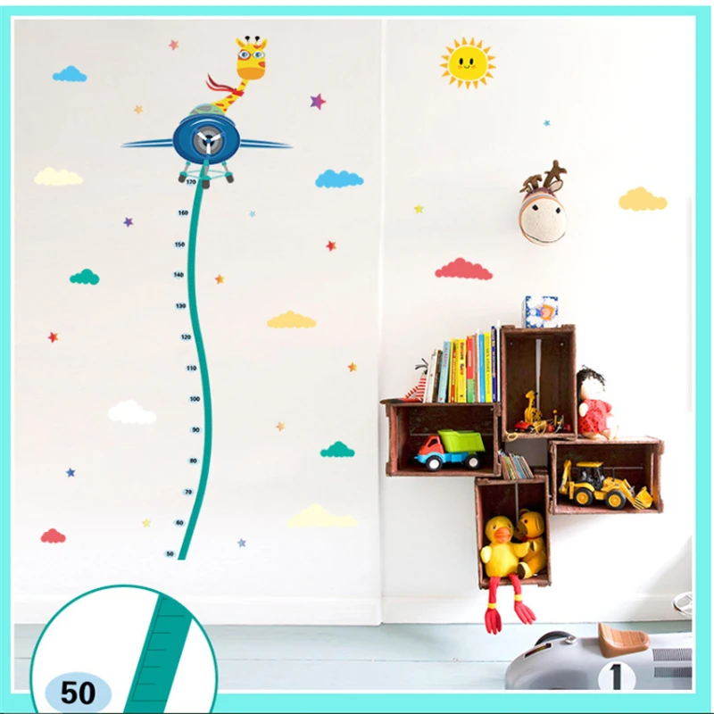 Cute Spaceship Deer Bending Height Chart Wall Stickers  For Kids Room Bedroom Height Growth Meter Sticker 50*70cm