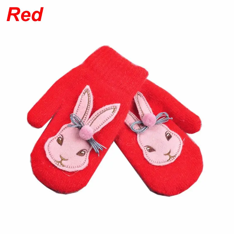 Зимние детские толстые теплые перчатки для девочек, меховые варежки с кроличьим мехом, G99C - Цвет: Red