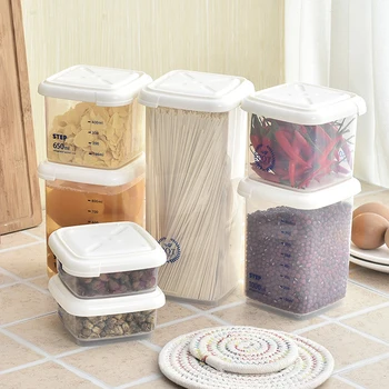 

Storage Boxes Home Organizer Bins Plastic Sealed Cans Kitchen Storage Box Transparent Food Canister Keep Fresh Jar