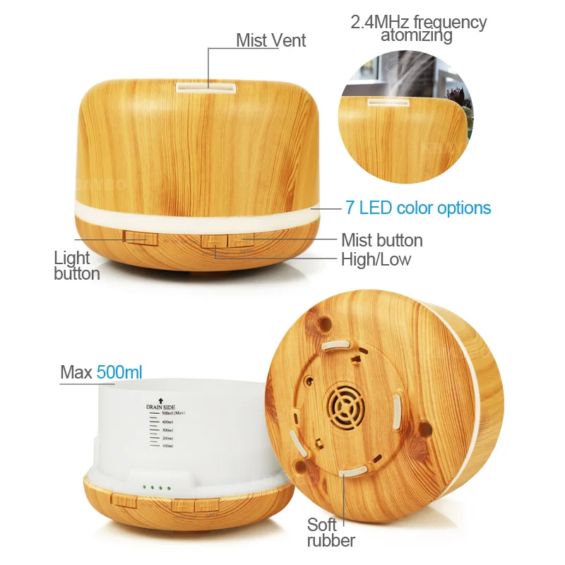 KBAYBO 500ML Ultrasonic Ir Humidifier Essential Oil Diffuser Aroma Lamp Aromatherapy Electric Aroma Diffuser