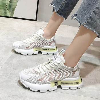 

2020 Chunky Sneakers Women Casual Shoes Ladies Mesh Platform Fashion Sneaker Lace Up Vulcanized Shoes Woman Basket Female Summer