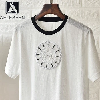 

AELESEEN Cotton T-shirt Women Summer Clothes New 2020 Fashion Sequined Clock Loose Casual Holiday T-Shirts