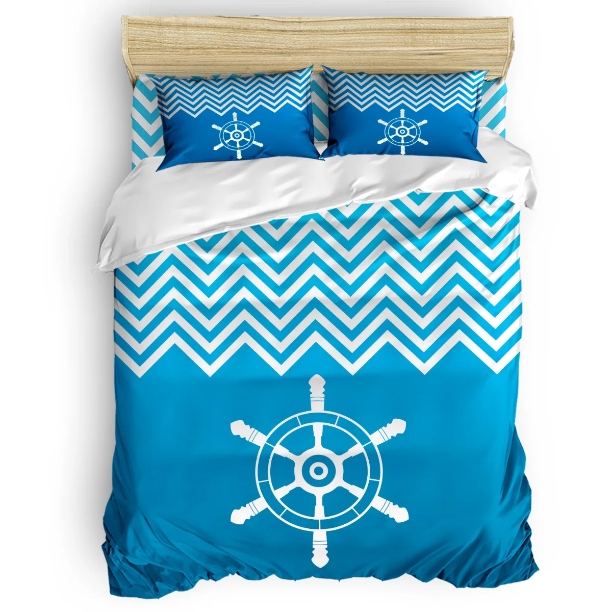 

Wave and Rudder Pattern Duvet Cover Set Vintage Floral Art Design Collection of 3/4pcs Bedding Set Bed Sheet Pillowcases Cover