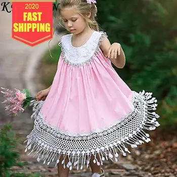 

Keelorn Girls Dresses New Beautiful Hollow Tassel Princess Dress Cute Round Neck Girls Asymmetrical Kids Dresses for Girls