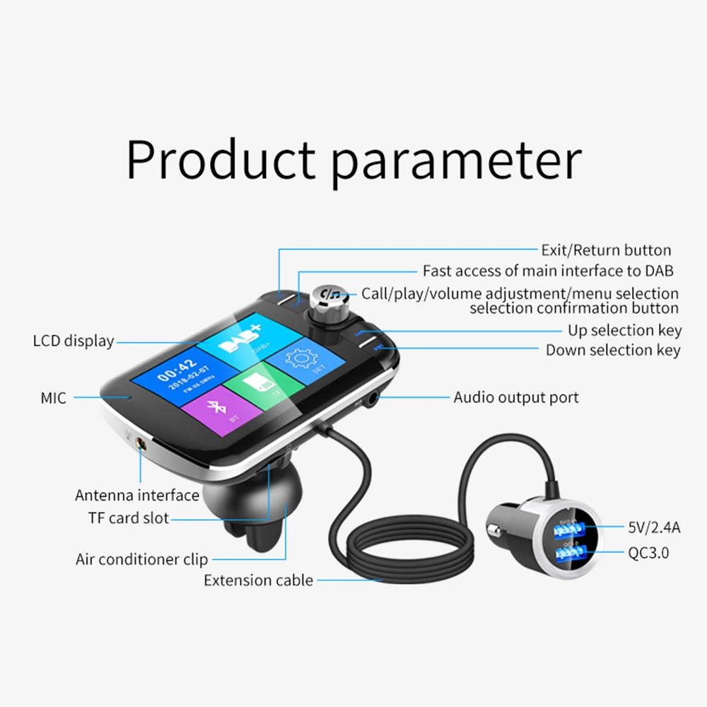 DAB004 автомобильные Bluetooth Музыкальные плееры DAB цифровое радио Смарт Bluetooth 4,2 MP3-плеер fm-передатчик подключи и играй адаптер