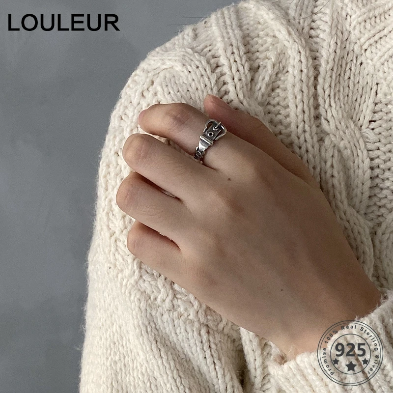 LouLeur, Настоящее серебро 925 пробы, пояс, цепь, кольца, горячая Распродажа, винтажные, персонализированные, открытые кольца для женщин, модное, хорошее ювелирное изделие, подарки