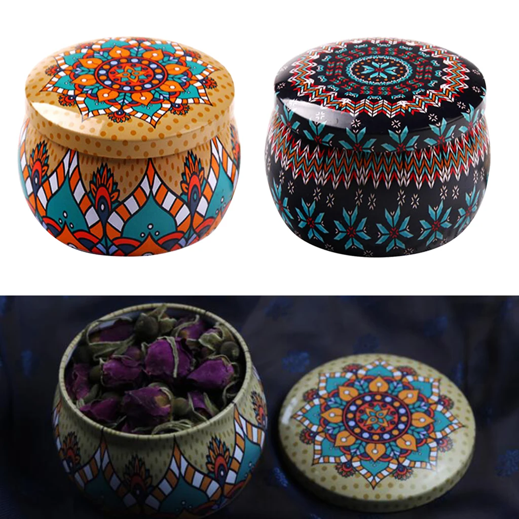 2pcs Tinplate Tea Pot Tin Box Small Home Garden Personality Candy Box Drum-shaped Candy Cookie Snacks Boxes