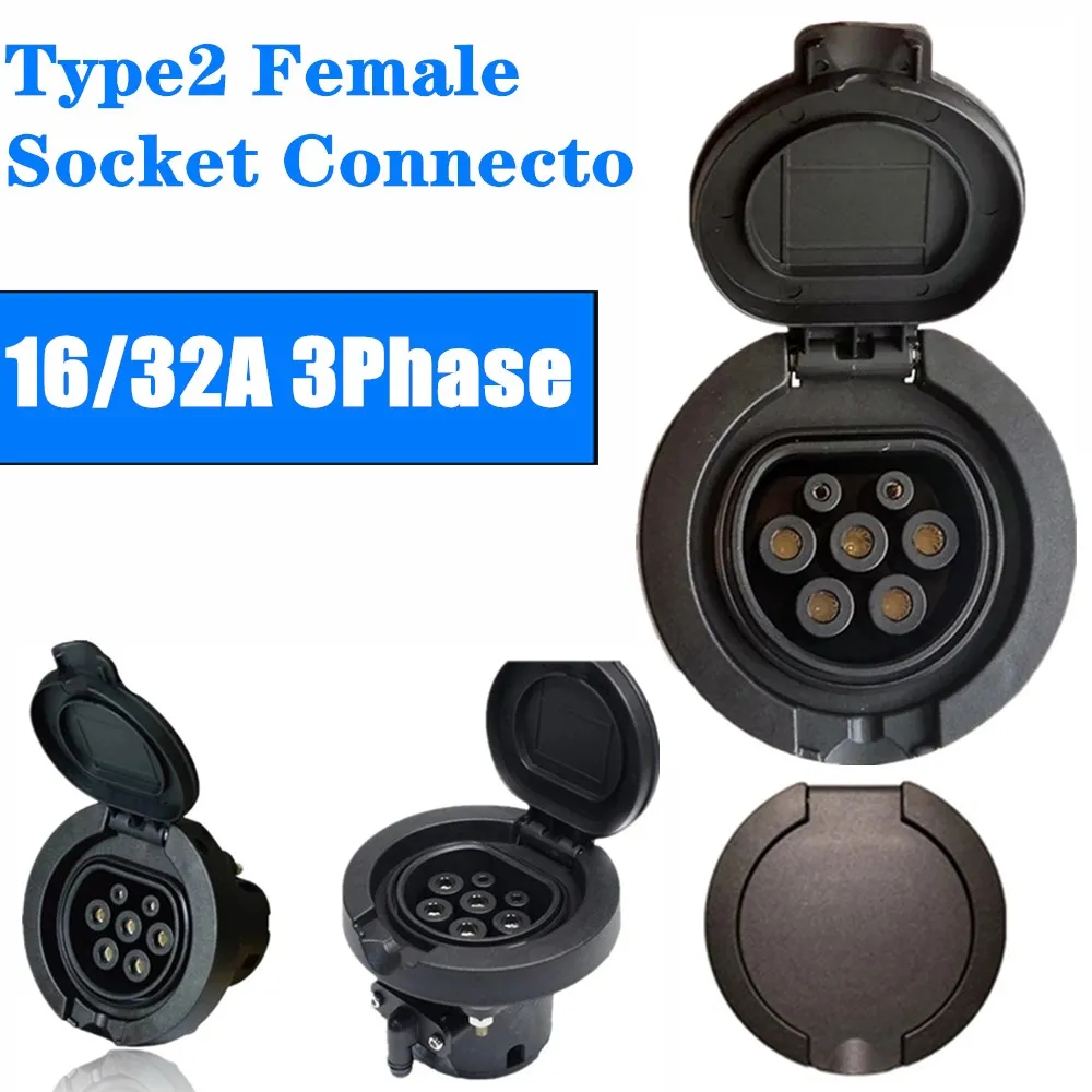 32A 3 Phase Type 2 Female Socket Connector Outlet 4 Point Fixed AC EV Charging European Standard IEC 62196-2
