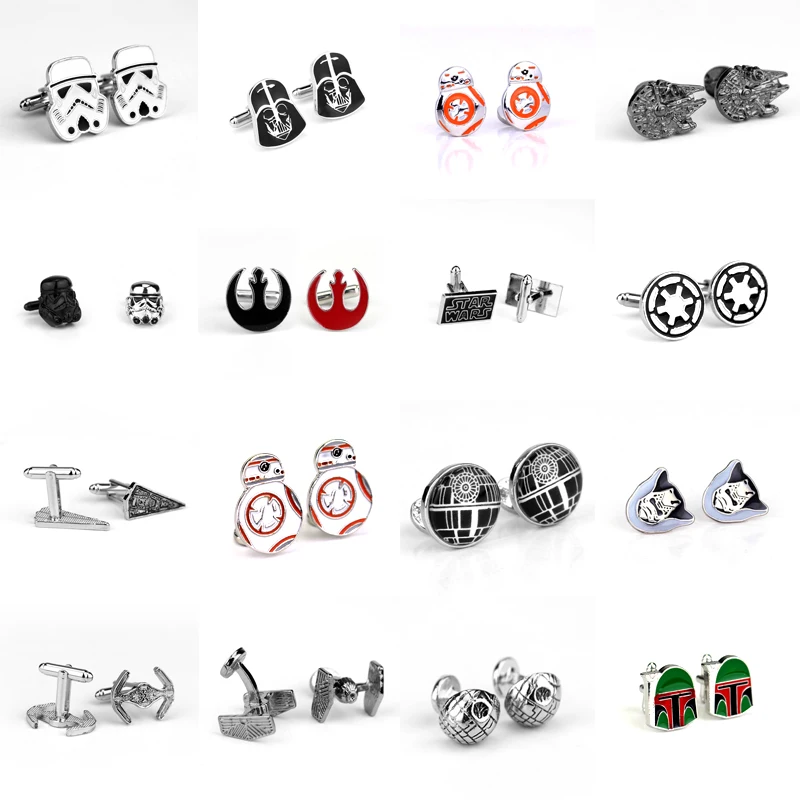 

Hot Star Wars Cuff Links Buttons Falcon Darth Vader BB8 R2D2 Fighter Knight Tie Clips Cufflinks For Men Fashion Jewelry Gifts