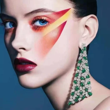 

Be 8 Unique Triangle Multi Cubic Zirconia Statement Large Long Stud Earring Women Wedding Party Earrings with Green Crystal E896