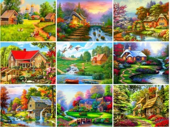 

Diamond Embroidery Landscape Hobby And Handicraft Trees Diamond Flowers Picture Of Rhinestones FuII Round Diamond Mosaic