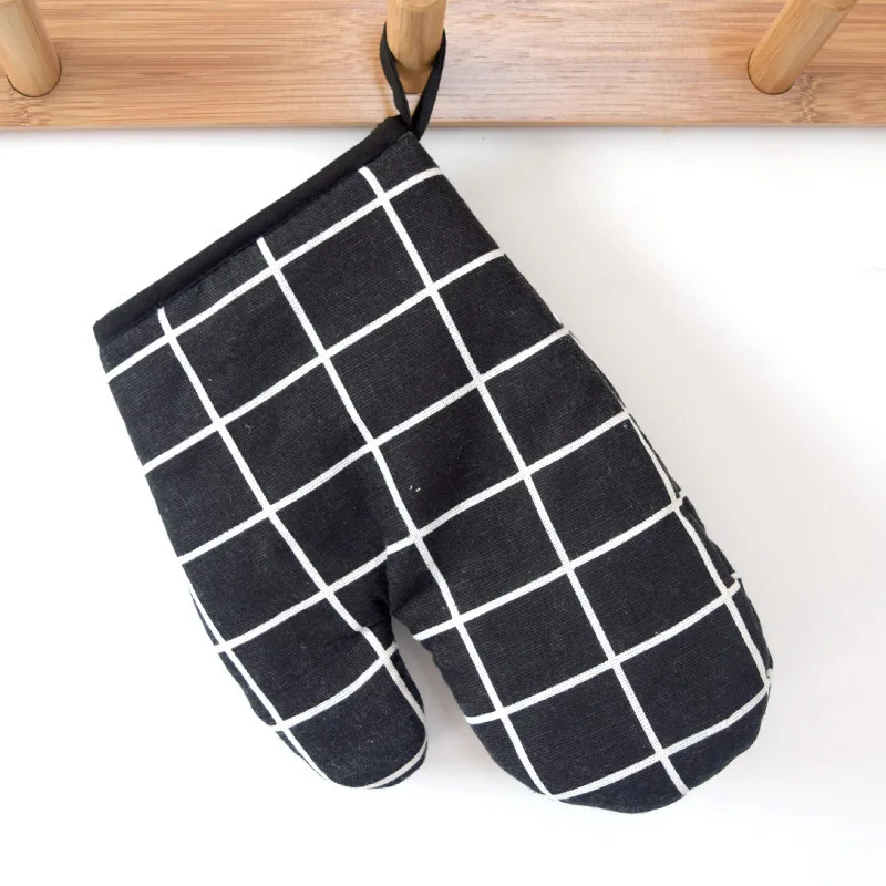 Мультяшные цветные хлопковые перчатки для духовки, микроволновые печи, кулинарные рукавицы, термостойкие перчатки, кухонные инструменты - Цвет: Black lattice