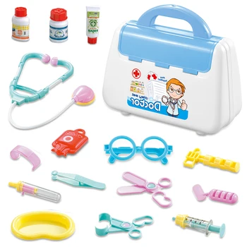 

16Pcs Children Doctor Pretend Play Simulation Medical Kit Toys Brain Toy For Children Educational Toys Birthday Gift - Blue Pink