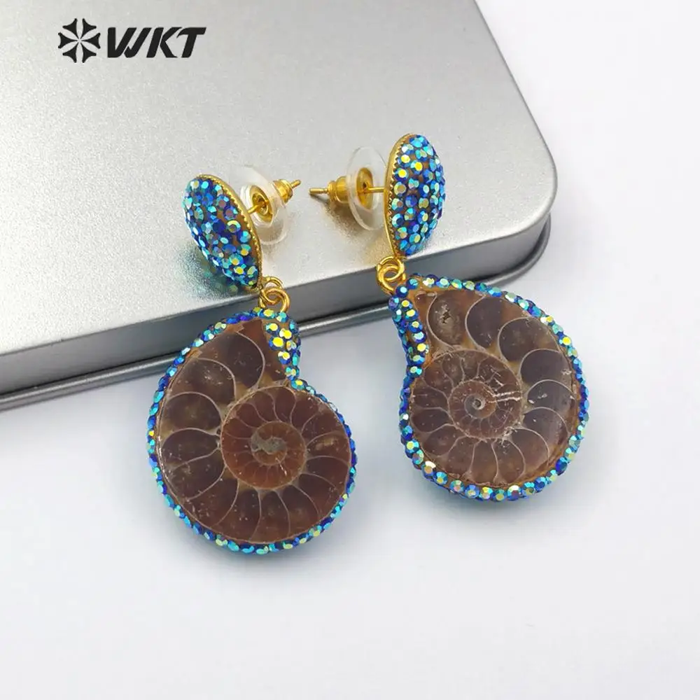 

WT-RE089 WKT ammolite Earring natural stone pave with snail shell shape gold Earrings women fashion Earrings Jewelry