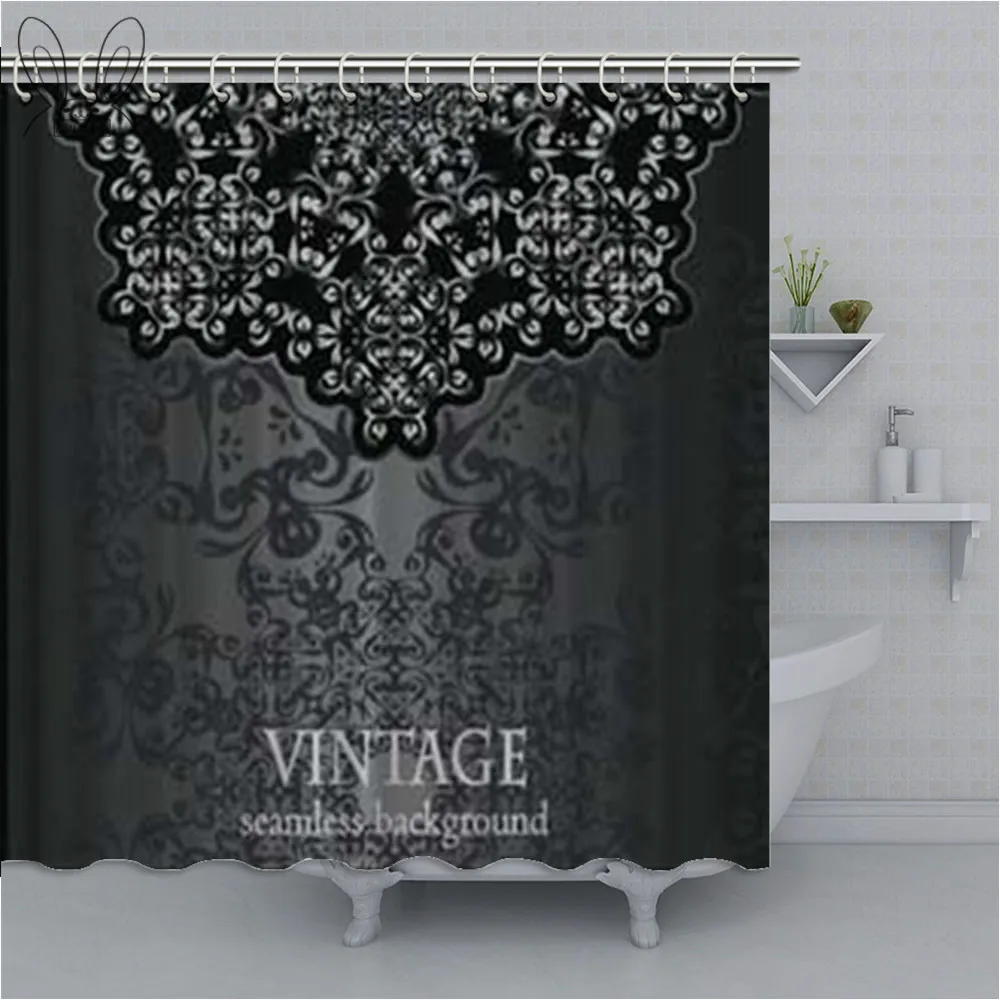Donkergrijs Badkamer Gordijn Vintage Damast Geïnspireerd Ornament