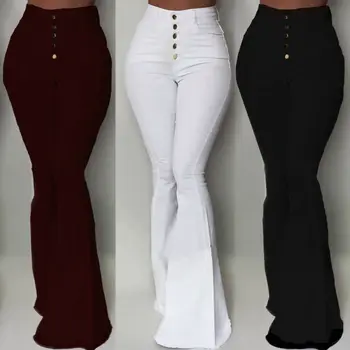

2020 New Spring Summer Flare Pants Women Sexy Skinny Pant High Waist White Red Black Trousers Party Bodycon Long Pants