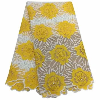 

New Designs Yellow White African Lace Fabrics 5Yard Guipure Lace Fabric High Quality African Cord Lace Fabric For Wedding Dress