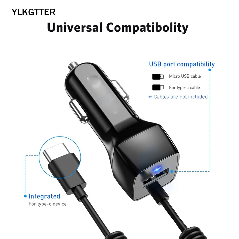 YLKGTTER USB выход 2.4A Смарт автомобильное зарядное устройство для Iphone X/11 XIAO mi Note 10 huawei высокая сила тока mi ni зарядное устройство с пружинной линией