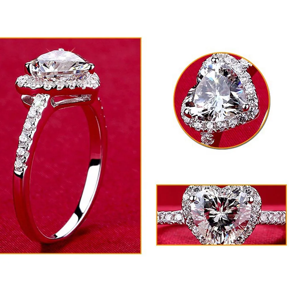 Fashion Jewelry Ring Heart Shape CZ Crystal Wedding Rings For Women Romantic Gift