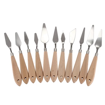 

AAY-11 Piece Stainless Steel Oil Painting Palette Knives Set Palette Wood Handle Palette Spatula Painting Palette Knife