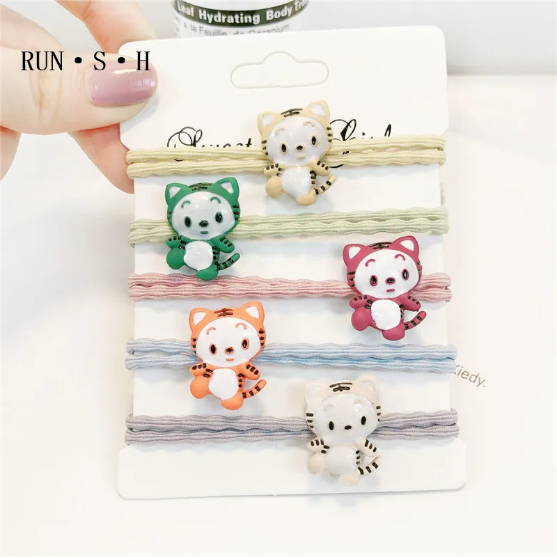 

5pcs Child Girl Cartoon Little Bear Headband Hair Accessory Cute Tiger Hair Ring Hair Rope Frog Bow High Elastic Head Rope