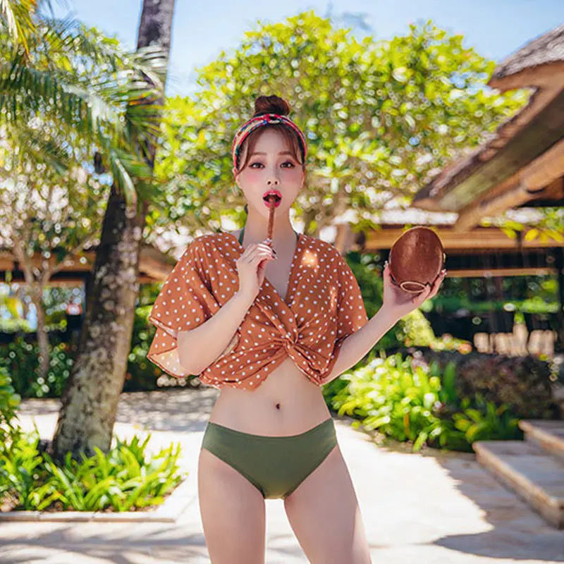 

South Korea Hot Springs Graceful Three-piece Set Two-piece Swimsuits Women's 2019 New Style Immortal Conservative Slimming-Tour