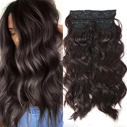 LUPU Long Curly Wavy Synthetic Clip In Hair Extensions For Women Hairpieces Black Natural Fake False Full Head Hidden Hairpiece