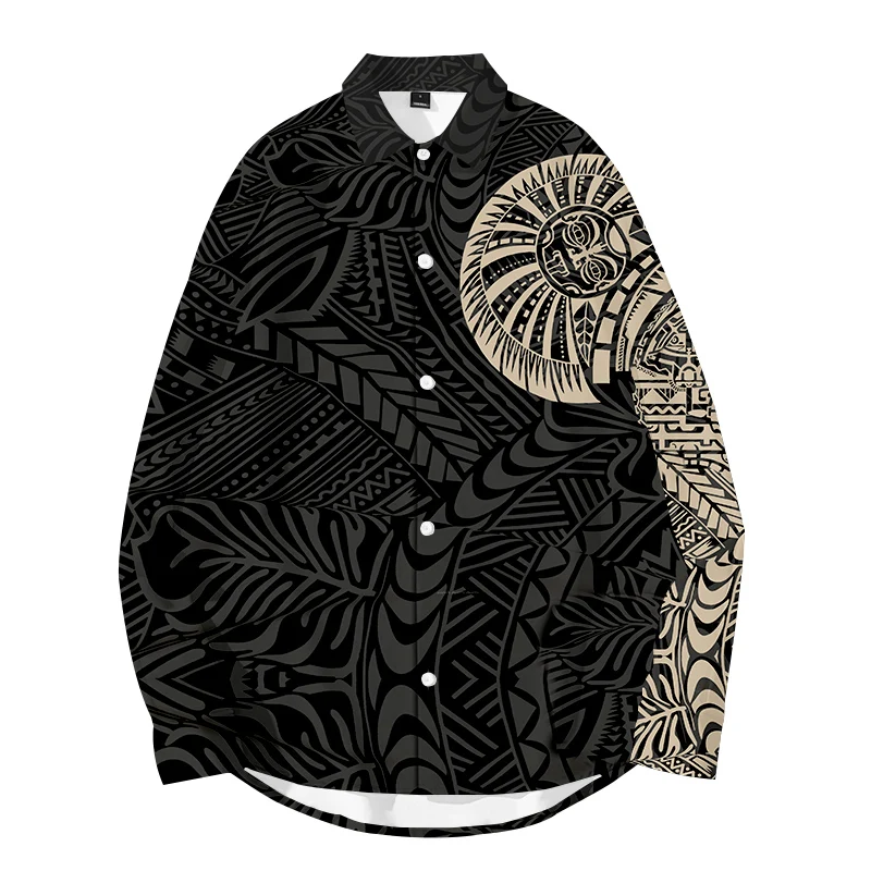 

Fashion Tahiti Polynesia Print Men Shirt Lapel Collar Streetwear Long Sleeve Breathable Hawaiian Casual Shirts Men Chic Camisa