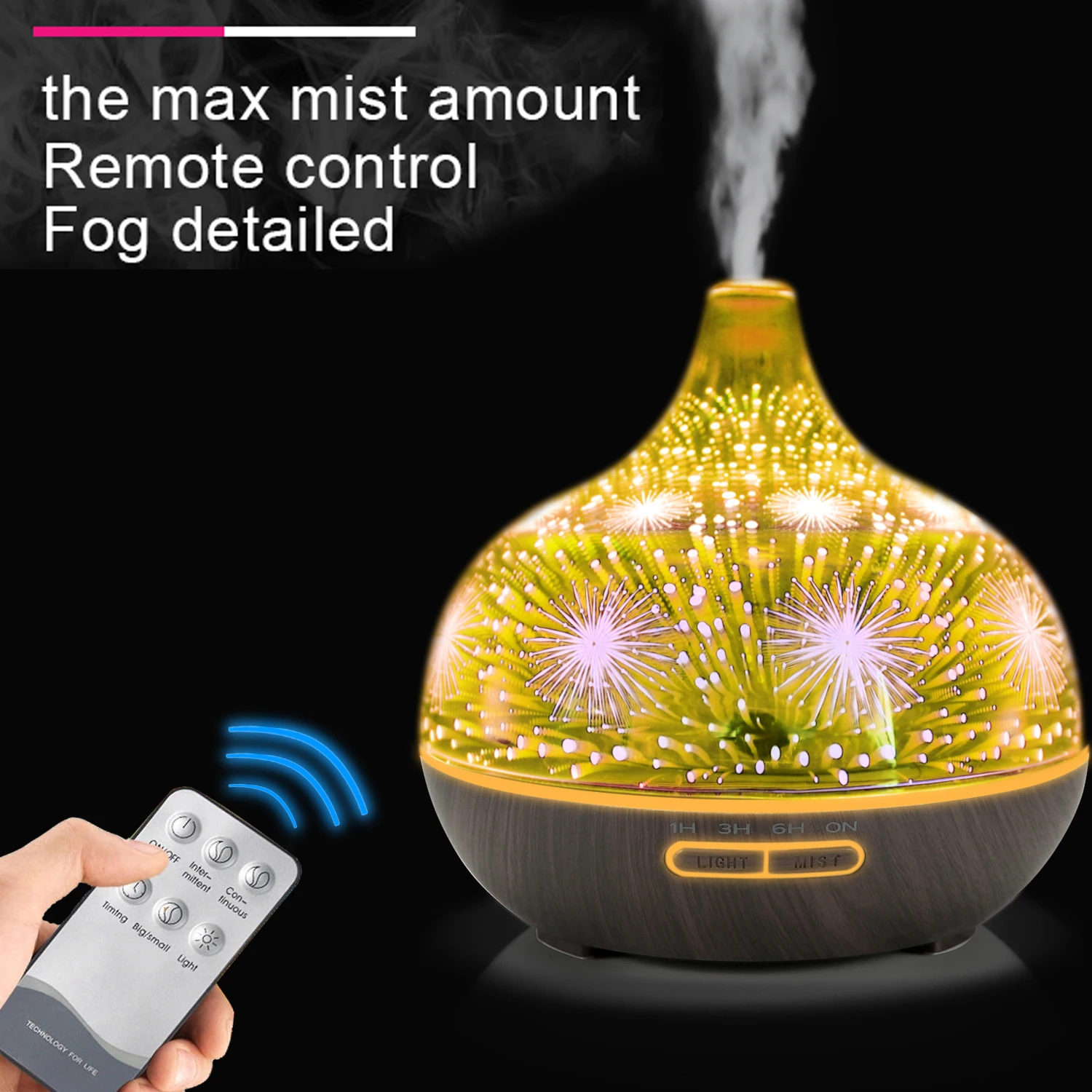 00ml Ultrasonic Humidifier With Remote Control 3D Electric Aromatherapy Essential Oil Air Diffuser Glass Diffusers For Rooms