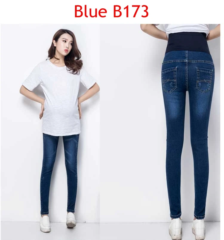 Весенние джинсы для беременных женщин, джинсовые штаны для беременных, хлопковые однослойные брюки, Одежда для беременных размера плюс - Цвет: Blue B173