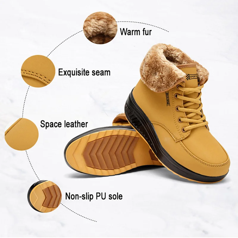 Women Boots Hot Ankle Boots Platform Snow Boot Female Winter Shoes Woman Warm Plush Swing Shoes Waterproof Short Booties