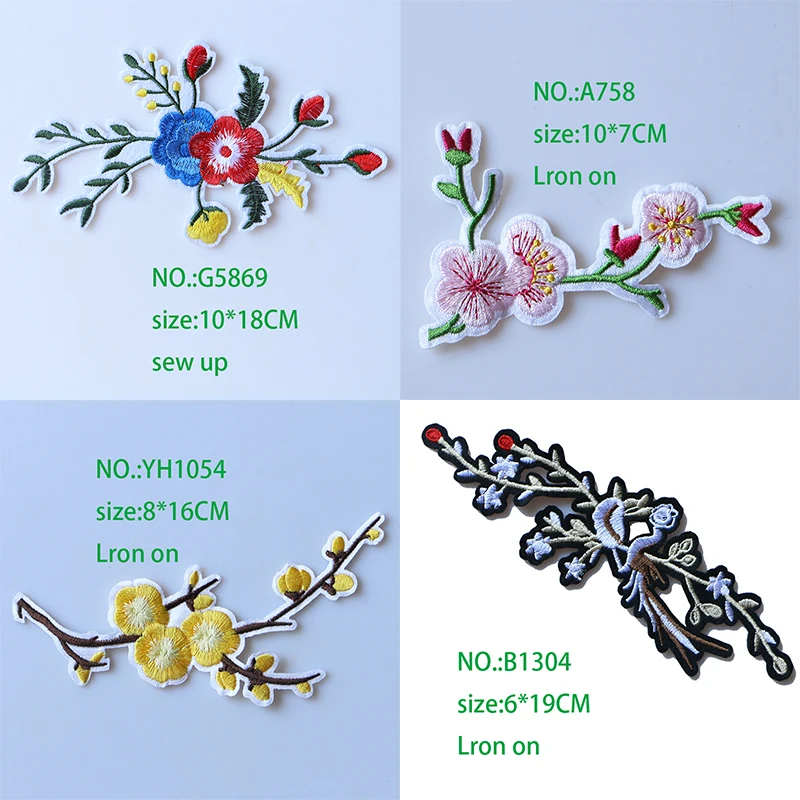 

Rose,Plum Blossom,Peony Embroidered Iron on Patches for Clothing DIY Stripes Clothes Patchwork Sticker Custom Flowers Badges