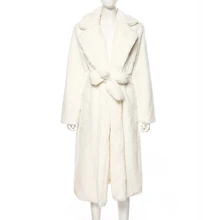 Зимнее высококачественное пальто из искусственного кроличьего меха, роскошное длинное меховое пальто, Свободное пальто с отворотом, толстое теплое женское плюшевое пальто больших размеров для женщин