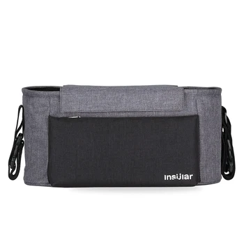 

Universial Stroller Organizer Bag Diaper Bottle Storage Bag Cup Holder with Shoulder Strap Grey